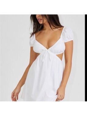 Garage White Cutout Mini Dress Small Cotton Cottage Sundress Whimsy Open Back